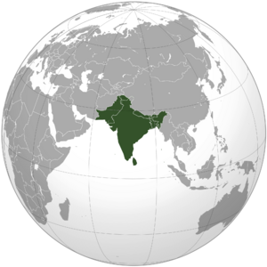 South Asia (orthographic projection) with national boundaries