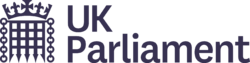 Crowned portcullis next to the words "UK Parliament" in dark purple