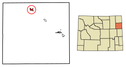 Location of Upton in Weston County, Wyoming.