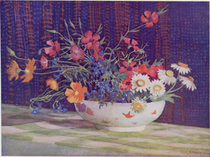 A bowl of flowers, watercolour by Vida Lahey