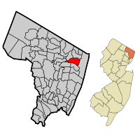 Map highlighting Closter's location within Bergen County. Inset: Bergen County's location within New Jersey