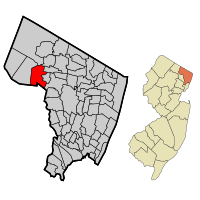 Map highlighting Wyckoff's location within Bergen County. Inset: Bergen County's location within New Jersey.