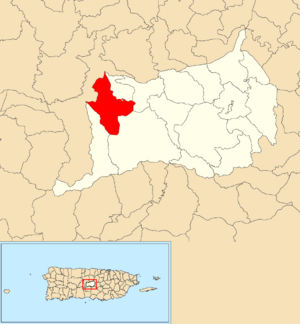 Location of Cacaos within the municipality of Orocovis shown in red