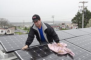 Cleaning solar panels, Palmyra, Pennsylvania