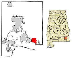 Location of Midland City in Dale County, Alabama.