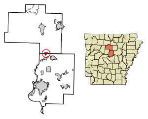 Location of Damascus in Faulkner County and Van Buren County, Arkansas.