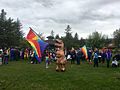 First Pride March in Homer with dinosaur