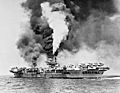 HMS Formidable (67) on fire 1945