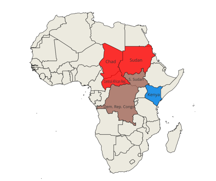 Northern white rhino IUCN distribution