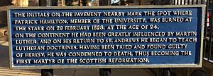 Patrick Hamilton initials plaque, St Andrews, Fife, Scotland