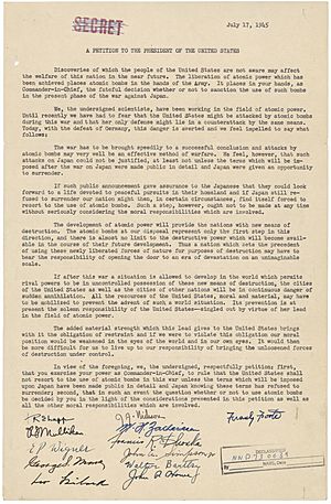 Petition from Leo Szilard and Other Scientists to President Harry S. Truman 01
