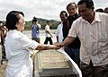 President Gloria Macapagal-Arroyo shakes hands with Mayor of Libacao, Aklan Charito Navarosa