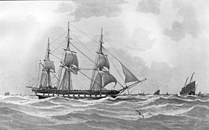 Preußische Fregatte SMS THETIS in ostasiatischen Gewässern um 1861. Gemälde von Lüder Arenhold 1905