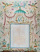 Rex Whistler - Wallpaper in the Chinoiserie Style, with a Picture Frame as its Central Motif 1932