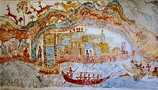 Ship procession fresco, part 1, Akrotiri, Greece