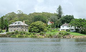 The Kerikeri Mission Station, with the Stone Store at left, St James at rear, and Mission House on the right