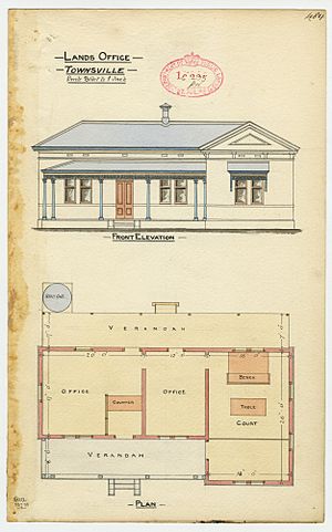 Architectural drawing of the Lands Office, Townsville, 1885