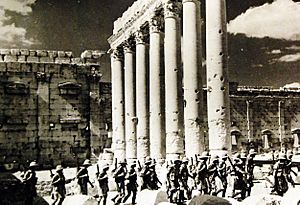 Britsh troops near Old Roman colonnade, Palmyra, Syria, 1941 (24984372235)