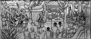 COLLECTIE TROPENMUSEUM Wandschildering 'La réception de Cornelis de Houtman a Java en 1595' door Paulides in het Nederlandse paviljoen op de Koloniale Wereldtentoonstelling in Parijs TMnr 60011222