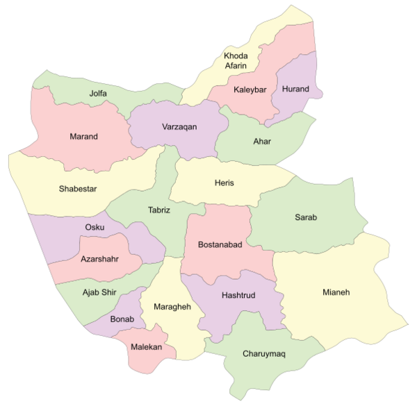 Counties of East Azerbaijan Province