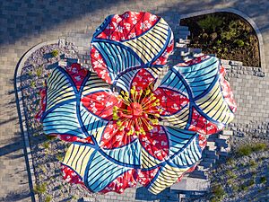 Hibiscus Rising sculpture from above. LEEDS 2023. 01