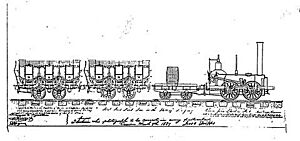 John Bull and train, as drawn by Isaac Dripps in 1887