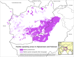 Map of Pashto-speaking areas in Afghanistan and Pakistan