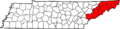 Map of Tennessee highlighting Former State of Franklin