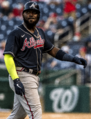 Marcell Ozuna looks to fans from Nationals vs. Braves at Nationals Park, April 6th, 2021 (All-Pro Reels Photography) (51102667320) (cropped)