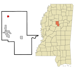 Duck Hill, Mississippi is highlighted in the small red zone.