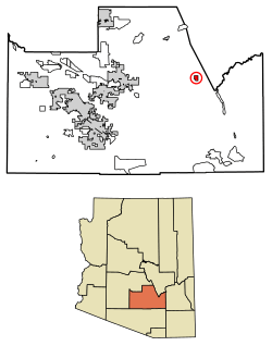 Location of Kearny in Pinal County, Arizona.