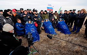 Soyuz TMA-19 crewmembers after the landing