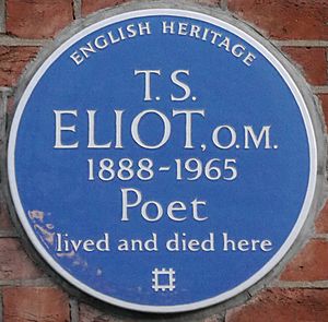 T S Eliot 3 Kensington Court Gardens blue plaque