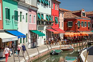 Tourism on the Canal in Burano (Venice)
