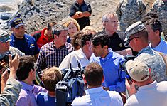 U.S. Governor of Louisiana Bobby Jindal and local officials discuss the operations in response to the 2010 Gulf of Mexico oil spill