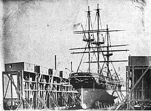 USS St. Mary's in drydock at Mare Island Naval Shipyard, ca. 1854