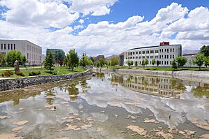 View on campus bridge