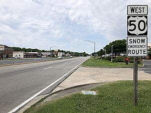 2022-06-21 15 07 34 View west along U.S. Route 50 (Ocean Gateway) at Maryland State Route 328 (Matthewstown Road) in Easton, Talbot County, Maryland
