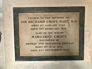 A memorial to Sir Richard Croft, 6th Baronet, in St James's Church, Piccadilly