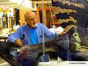 Artist Ed Mack and his creation Pteranodon sternbergi