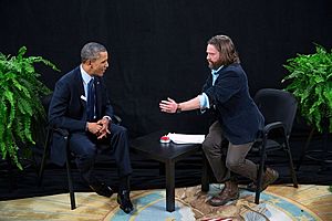 Barack Obama being interviewed by Zach Galifianakis