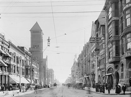 Broadway looking south from Second Street, Los Angeles, ca.1895-1905 (CHS-1363)