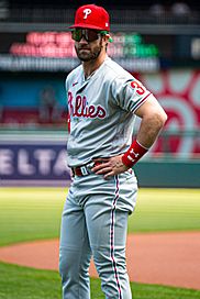 Bryce Harper Stare Down Pregame from Nationals vs. Phillies at Nationals Park, May 13th, 2021 (All-Pro Reels Photography) (51188354283) (cropped)