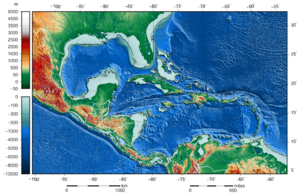 Caribbean Sea Gulf of Mexico shaded relief bathymetry land map 2