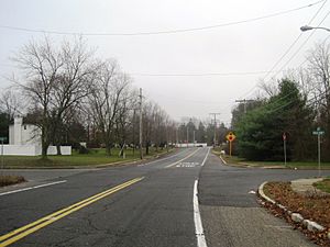 Looking south on Harmony Road approaching Hyson Road