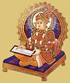 Lord Swaminarayan writing the Shikshapatri