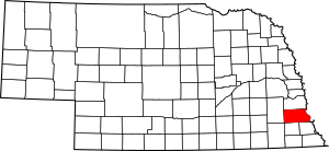 Map of Nebraska highlighting Otoe County