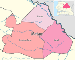 Map of the departments of the Matam region of Senegal