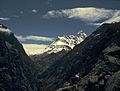 Nanda Devi peak view from outer Sanctuary near Bujgara Jun 1980