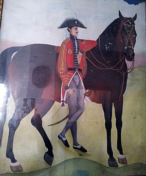 Picture of bhimsen thapa standing beside a horse